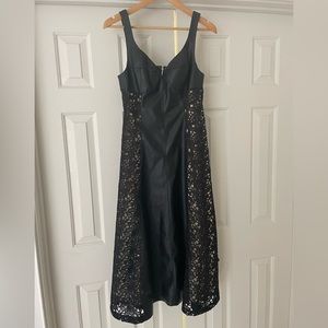 Anthropologie black faux leather and lace dress, size 6